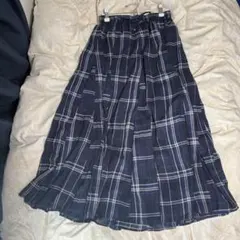 global work ネイビー系チェック フレアスカート