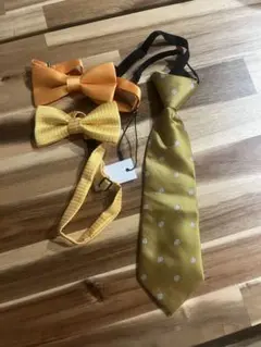 イエロー水玉ネクタイとオレンジ蝶ネクタイセット キッズ