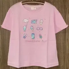 新品　メゾピアノ　ファンシーポップ刺しゅう半袖Tシャツ　ピンク　130cm