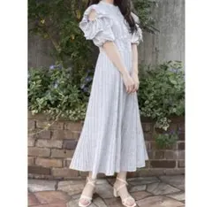 GRL ショルダーオープンフリルリボンプリーツワンピース Sサイズ