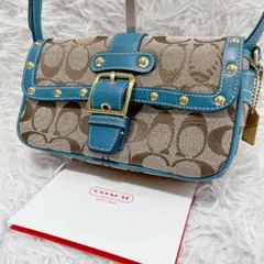 美品 COACH ワンショルダーバッグ シグネチャー ソーホー ベルト スタッズ