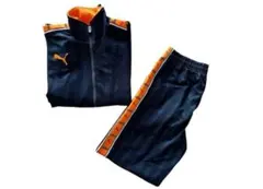 PUMA プーマ ストライプジャージ上下セットSSオレンジ／ネイビー