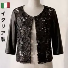 【7/24削除予定】 イタリア製 花柄レース 合皮 七分袖ショートジャケットのサムネイル