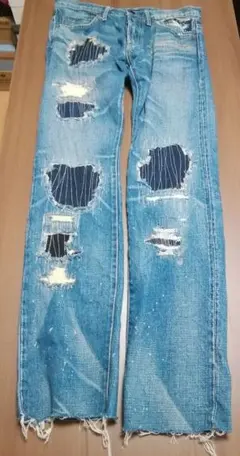 OVERDESIGN ストレッチセルビッチ　レザーリペアダメージ加工　デニム Yahoo!オークション - OVERDESIGN ストレッチセルビッチ レザー