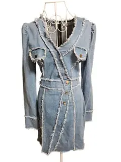 han queen/L 韓国ファッション デニムワンピース フリンジデザイン