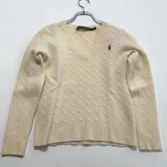 ラルフローレン ケーブルニット セーター オフホワイト 刺繍 Sサイズ