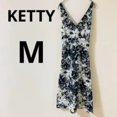 kettyロングワンピース 【M】Vネック 花柄　総柄　綿100% 日本製　裏地