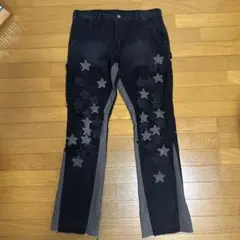 PPFM Y2K ジーンズ デニム 特殊加工 クロップド L スカル 裏地柄