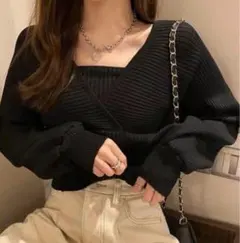 GRL バックリボンカシュクールニットトップス[at1656]