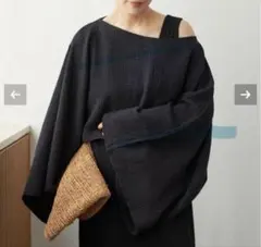 アトリエフランセ 長袖カットソー ブラック Fフランス製 上品シンプル 袖フリルギャザーカットソー