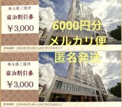 トーセイ TOSEI 株主優待 宿泊割引券 6000円分のサムネイル