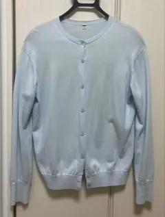 UNIQLO UVカットスーピマコットンクルーネックカーディガン 水色 長袖 L