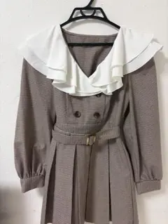 GRL ベルト付きチェック柄フリルカラープリーツミニワンピース[tu832]　M