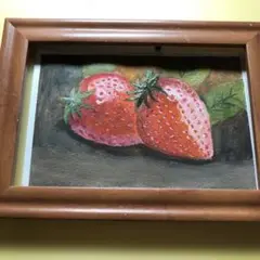 採れたて苺　水彩画　絵手紙　原画　ハガキサイズ