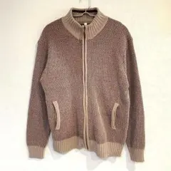 ニットジャケット フルジップ モックネック 総柄 長袖 サイドポケット有 綿混L