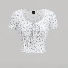 SHEIN MOD レディース 花柄Tシャツ結び目付き 半袖