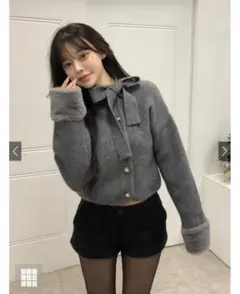 GRL リボンパールボタンファーニットカーディガン[lt150]