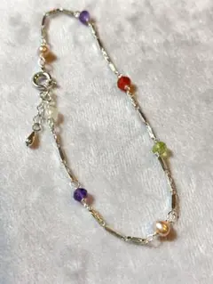 極小天然石とSilver925チェーンのブレスレット