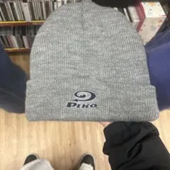 90s PIKO ビーニー ニット帽 刺繍ロゴ Y2K ストリート グレー