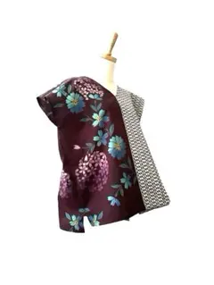 6Y33-0708浴衣リメイクチュニック　プルオーバー　ハンドメイド　新品反物