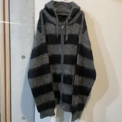 モヘアニット ジップパーカー ボーダー y2k 韓国