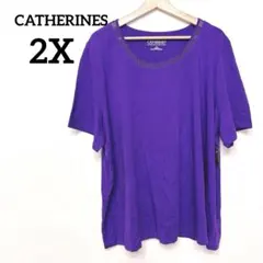 タグ付き☆CATHERINES半袖Tシャツ【2X】パープル　レディース　トップス