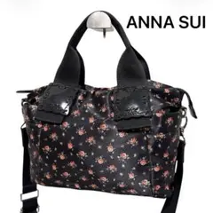 ANNA SUI ショルダーバッグ 花柄 ミニトートバッグ 2way ブラック