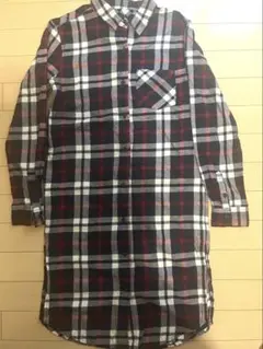イング チェック柄ロングシャツ(M) ワンピース　チュニック　羽織　綿100%