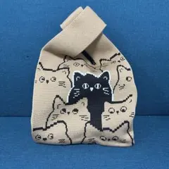猫柄 ニットバッグ ワンハンドル トートバッグ