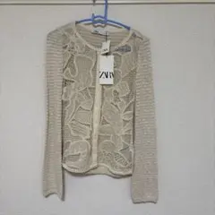ZARA 新品タグ付き レースカーディガン ベージュ Sのサムネイル