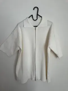 ホワイト ジップアップ 半袖トップス M