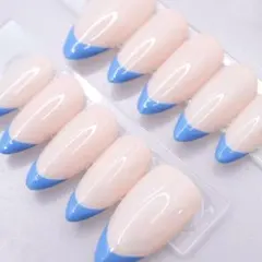 365 ネイルチップMサイズ 韓国 シンプル フレンチ ヌード 上品　青