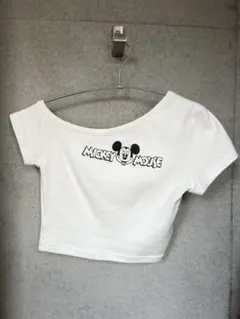 GYDA Disney ミッキー　ラメプリントワンショルダーTシャツ　白のサムネイル