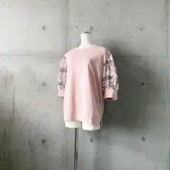 新品タグ付きレーススリーブ五分袖カットソーピンクFREE