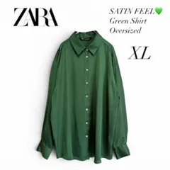 ザラ/ ZARA サテン調 とろみ オーバーサイズ 長袖シャツ グリーン XLのサムネイル