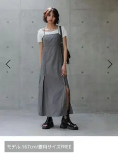PAGEBOY/レースアップワンピース チャコール FREE