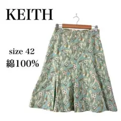 【キース】 フレアスカート ミニひざ丈 プリーツ 総柄 綿100% コットン