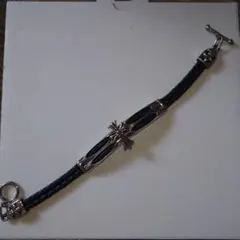 メンズブレスレットＴバーマンテル2連編み紐クロス十字架