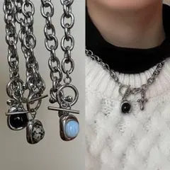 no160【オニキス】 天然石 十字架 チャーム チェーンネックレス 長さ変更可