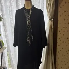 ZARA BASIC 黒 長袖ワンピース スカーフ付き
