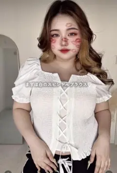 らむちゃん スピンドルブラウス シャーリング ホワイト 3L オンライン限定