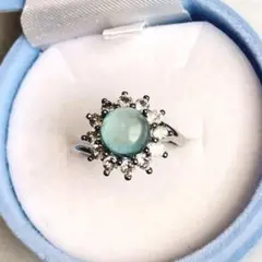 花花様 アクアマリン ぷっくりラウンドリング s925ピンタイプチェーンゴールド