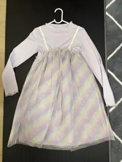 130cm パープル ストライプ ワンピース