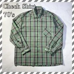 70s チェックシャツ 長袖 デッドストック ウール オールド グリーン