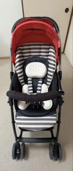 Aprica ベビーカー ラクーナ デュアル 赤 × ストライプ 中古（枚方市・八幡市で引き取り希望） LUXUNA 【中古品です No 0202-01】 アップリカ 両対面式ベビーカー