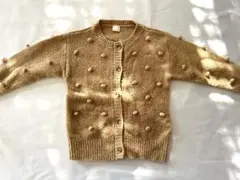 【petit main】ポンポン付　カーディガン　ベージュ　Mサイズ