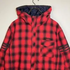 adidas アディダス 中綿ジャケット サイズO チェック パーカー 古着