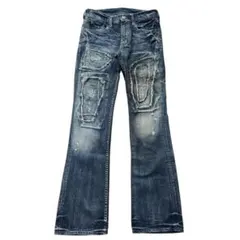 00s y2k flare denim グランジ 英字 デザイン フレアデニム