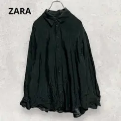 ZARA テクスチャー オーバーサイズ シャツ L 黒 艶感 完売品 綺麗め