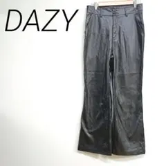 DAZY 黒レザーフレアパンツ サイドポケット付 L ブーツカット風　光沢